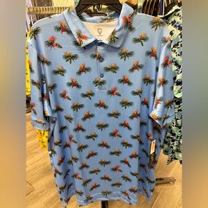 Caddy Cart Blue Floral Men's Polo Shirt NWT